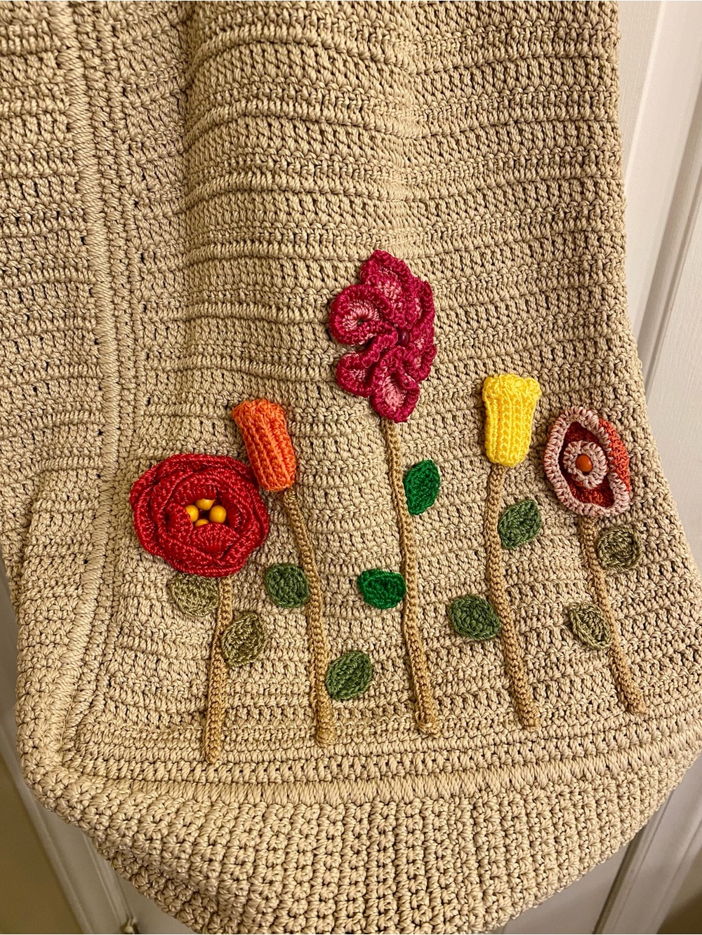 BEAUTIFUL BOHO CROCHET FLORAL LARGE TOTE BAG COTTAGECORE MARKET TOTE BAG PURSE - Picture 6 of 16